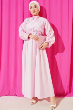 Ruffle Detail Belted Dress Pink