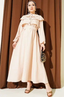 Ruffled Breast Tie Dress Beige