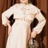 Ruffled Breast Tie Dress Beige - Image 2