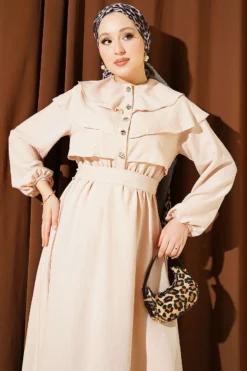منظر بديل لـ Ruffled Breast Tie Dress Beige