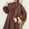 Ruffled Breast Tie Dress Brown - Image 2