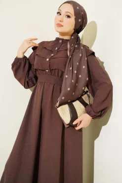 منظر بديل لـ Ruffled Breast Tie Dress Brown