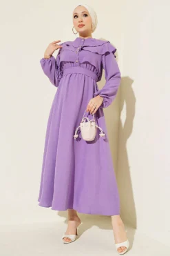 Ruffled Breast Tie Dress Lilac
