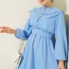 Ruffled Breast Tie Dress Blue - Image 2