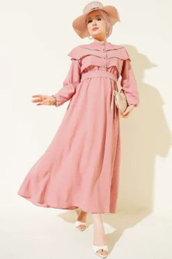 Ruffled Breast Tie Dress Powder Pink
