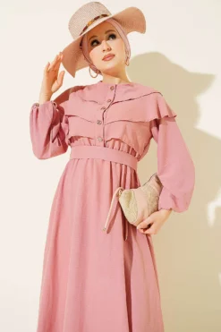 منظر بديل لـ Ruffled Breast Tie Dress Powder Pink