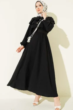 Ruffled Breast Tie Dress Black