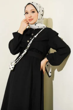 منظر بديل لـ Ruffled Breast Tie Dress Black