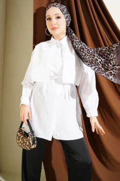 Shirt with Chest Panel and Ties White
