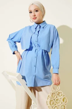 Shirt with Chest Panel and Ties Blue