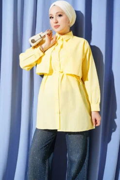 Shirt with Chest Panel and Ties Yellow