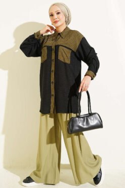 Alternative view of Checkered Patterned Shirt with Contrast Details Khaki