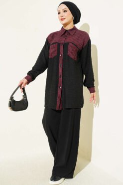 Alternative view of Checkered Patterned Shirt with Contrast Details Plum
