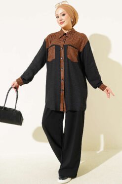 Alternative view of Checkered Patterned Shirt with Contrast Details Tan