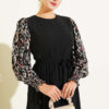 Balloon Sleeve Printed Chiffon Dress Burgundy – Bild 2