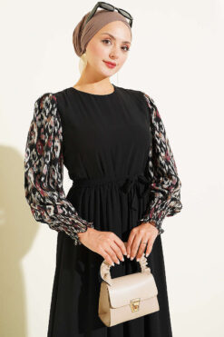 Alternative view of Balloon Sleeve Printed Chiffon Dress Burgundy
