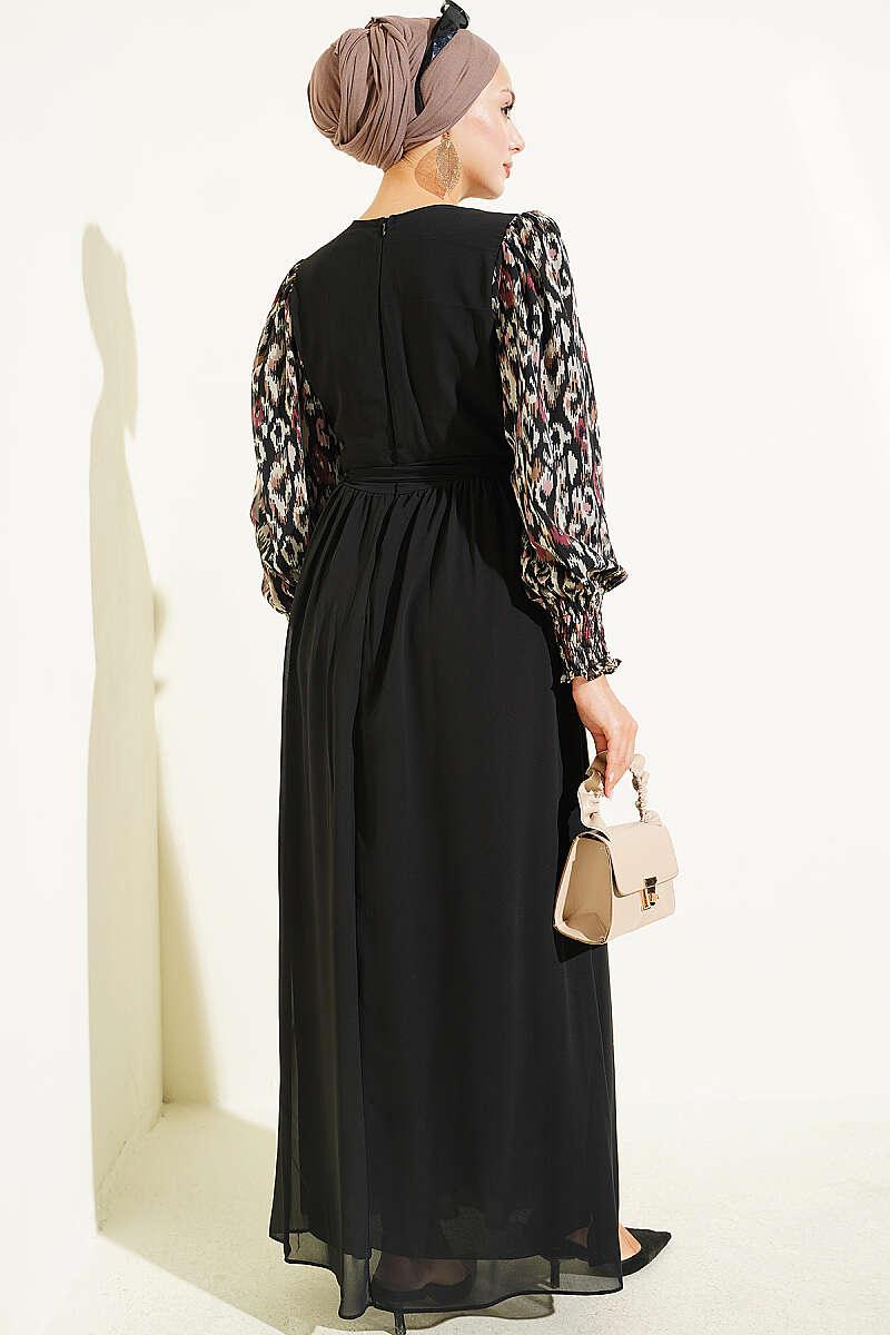 Balloon Sleeve Printed Chiffon Dress Burgundy – Bild 3
