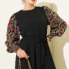 Balloon Sleeve Printed Chiffon Dress Latte – Bild 2