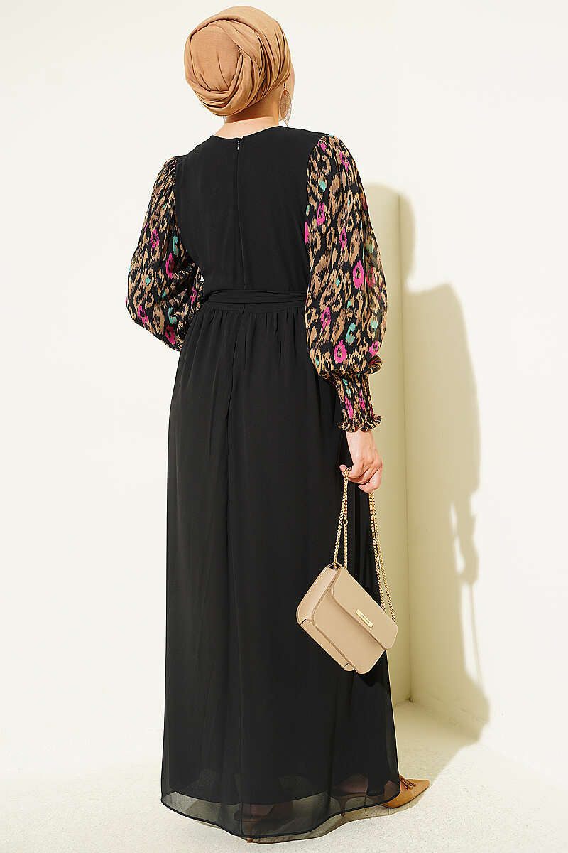 Balloon Sleeve Printed Chiffon Dress Latte – Bild 3