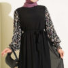 Balloon Sleeve Printed Chiffon Dress Purple - Afbeelding 2