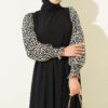 Balloon Sleeve Printed Chiffon Dress Black - الصورة 2