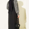 Balloon Sleeve Printed Chiffon Dress Black - الصورة 3