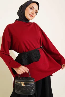 Wide Sleeve Slit Detail Tunic Burgundy