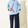 Wide Sleeve Slit Detail Tunic Blue – Image 2