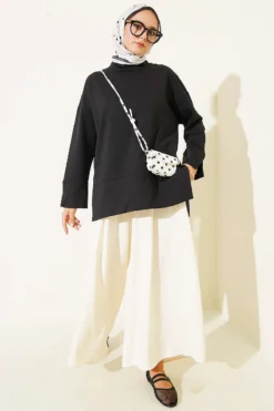منظر بديل لـ Wide Sleeve Slit Detail Tunic Black
