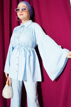 Vista alternativa de Wide Sleeve Drawstring Two-Piece Set Blue