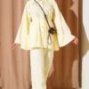 Wide Sleeve Drawstring Two-Piece Set Yellow