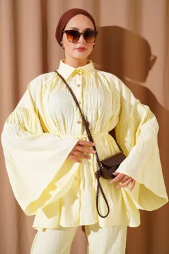 Alternative view of Wide Sleeve Drawstring Two-Piece Set Yellow