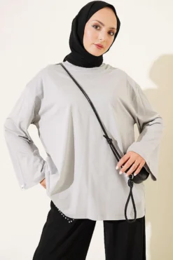 Wide Sleeve Basic Tunic Grey