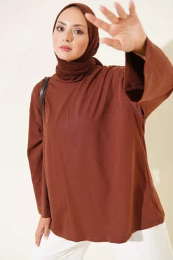 Wide Sleeve Basic Tunic Brown