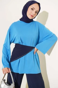 Wide Sleeve Basic Tunic Blue