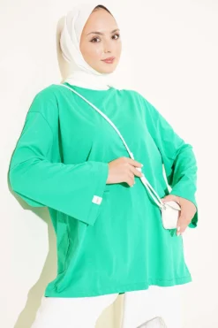 Wide Sleeve Basic Tunic Green