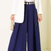 Wide Pleated Pocket Skirt Pants Navy Blue
