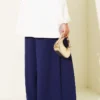 Wide Pleated Pocket Skirt Pants Navy Blue – Image 3