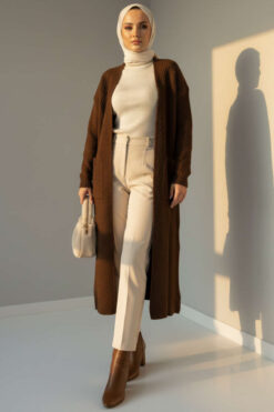 Oversized Pocket Long Knit Cardigan Brown