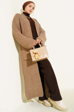 Oversized Pocket Long Knit Cardigan Mink