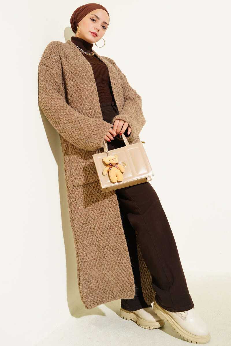 Oversized Pocket Long Knit Cardigan Mink