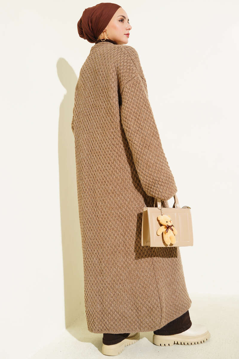 Oversized Pocket Long Knit Cardigan Mink - Image 3
