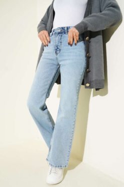 Wide-Leg Buttoned Denim Trousers Light Black