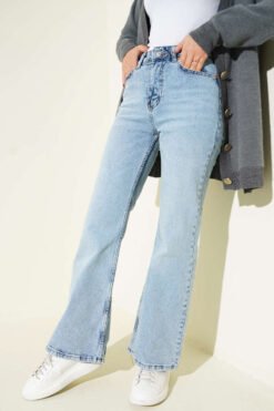Alternative view of Wide-Leg Buttoned Denim Trousers Light Black