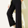 Wide Leg Belted Fabric Trousers Black – Bild 2