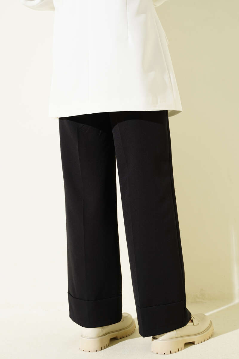 Wide Leg Belted Fabric Trousers Black – Bild 3