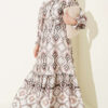 Geometric Pattern Satin Dress Beige