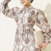 Geometric Pattern Satin Dress Beige – Bild 2