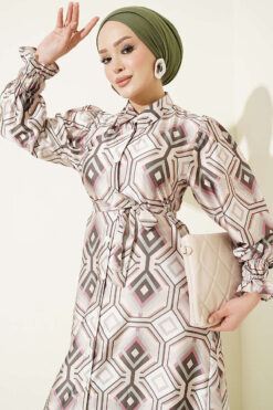 Alternative view of Geometric Pattern Satin Dress Beige