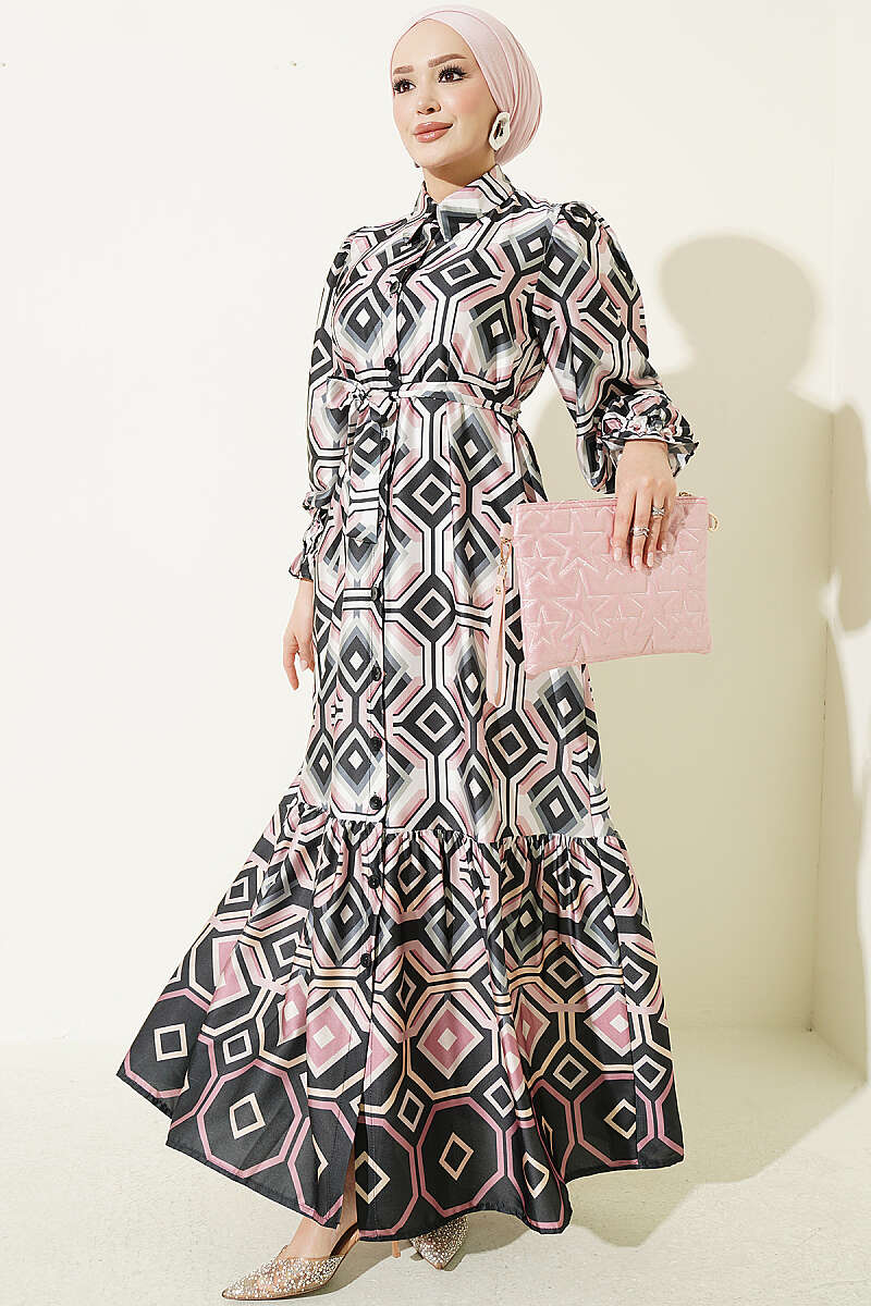 Geometric Pattern Satin Dress Mint